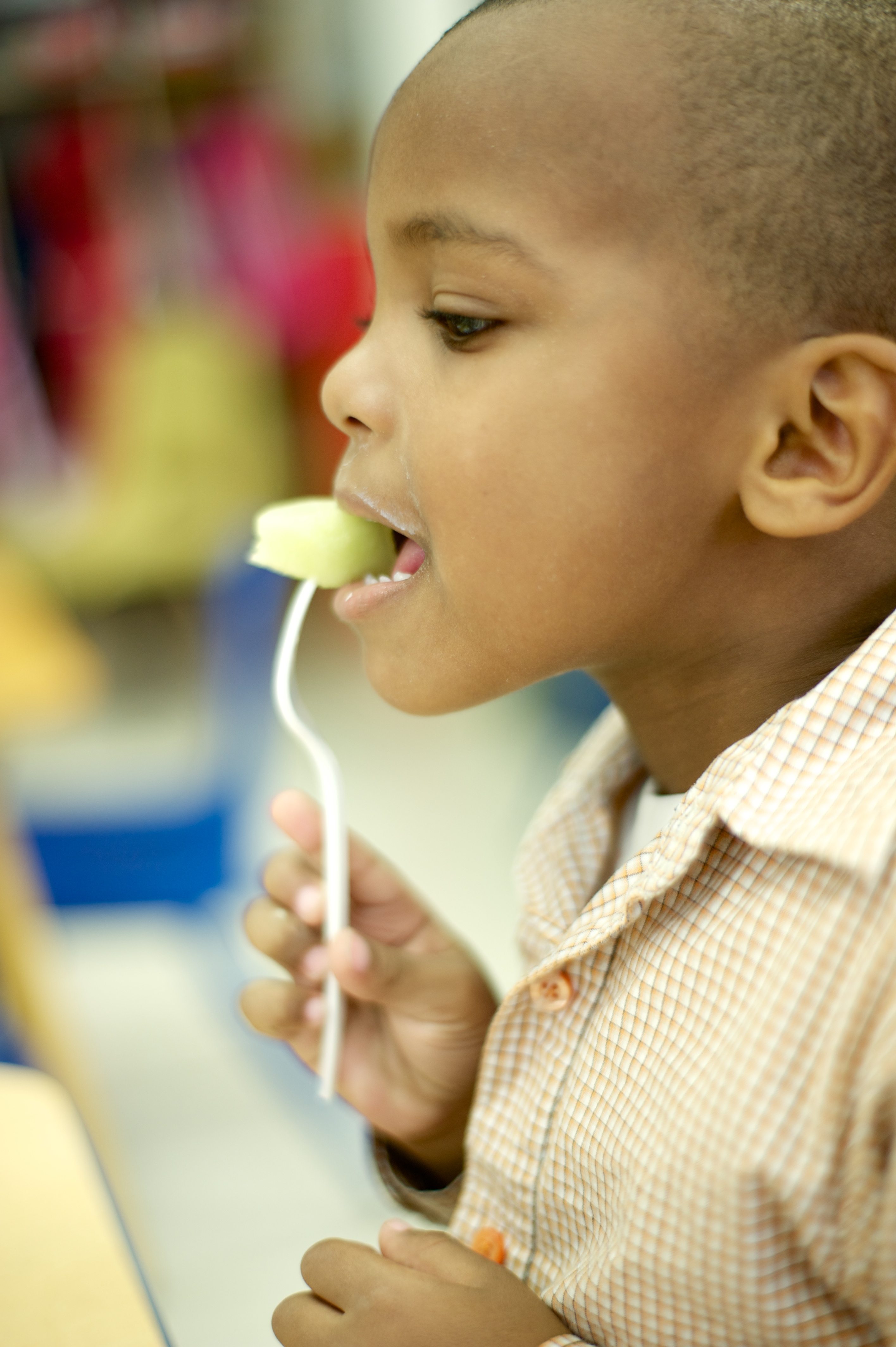 Niño consume alimentos saludables.