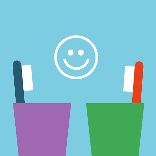 Graphic displaying toothbrushes located on separate cups