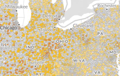 section of an United States map displaying environmental hazards areas.