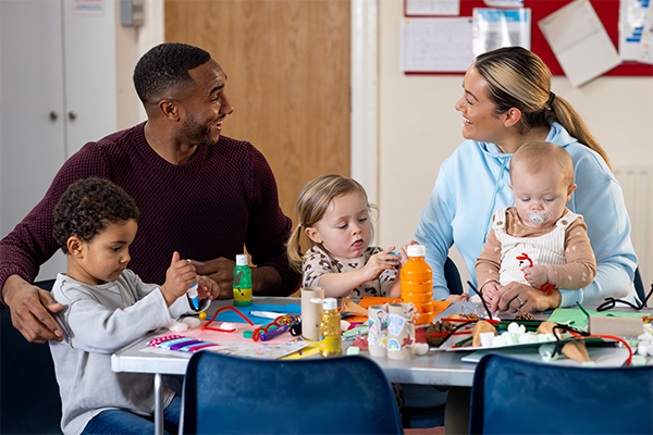 Family spending a happy time with children.