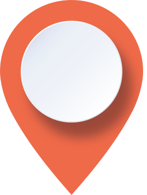 A white circle on a orange and black background you are here icon to denote driver 5.