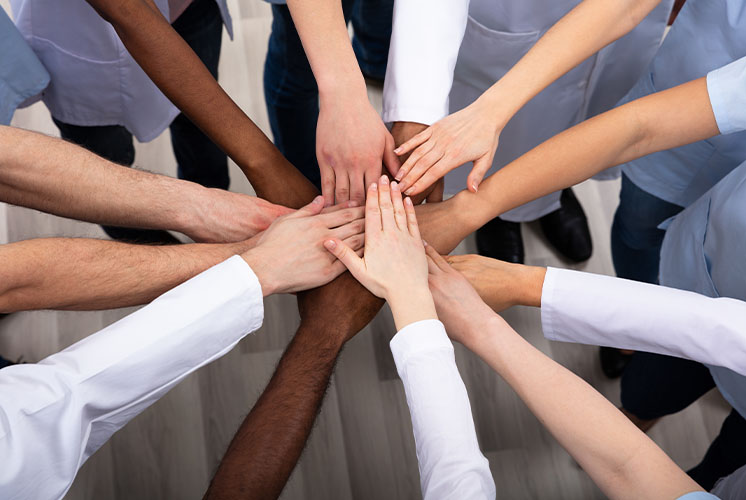 Multiethnic hands together