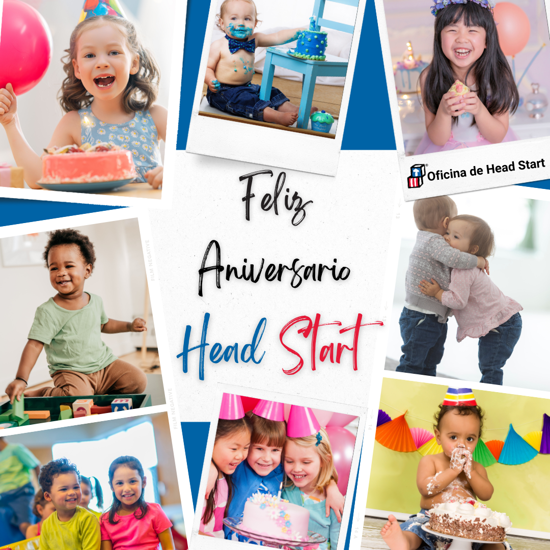 Feliz cumpleaños Head Start con fondo de montaje fotográfico.