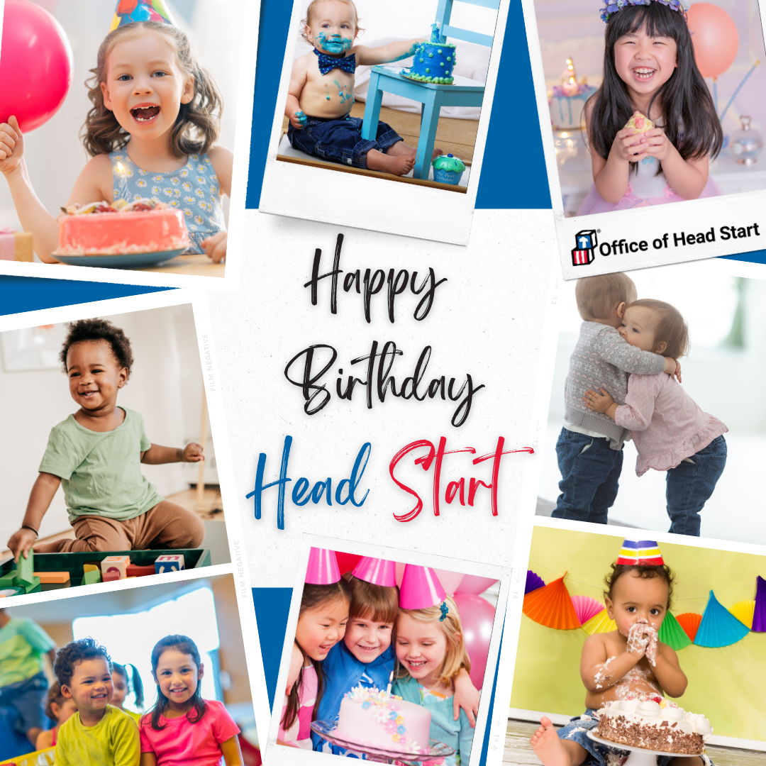 Happy birthday Head Start with photo montage background.