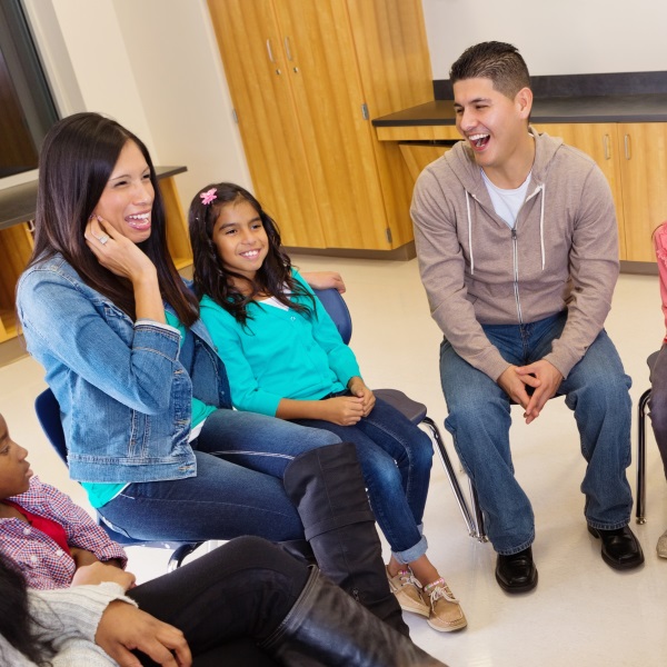 conference or meeting with elementary school teachers, students, and parents