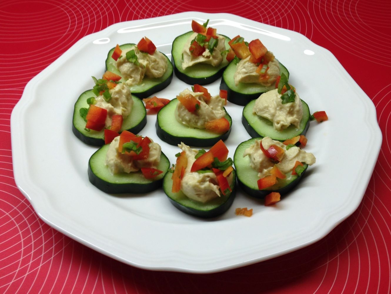 Cucumber humus rounds.