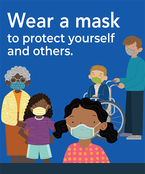 COVID-19 poster encouraging to wear a mask.