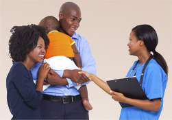 family talking to a nurse